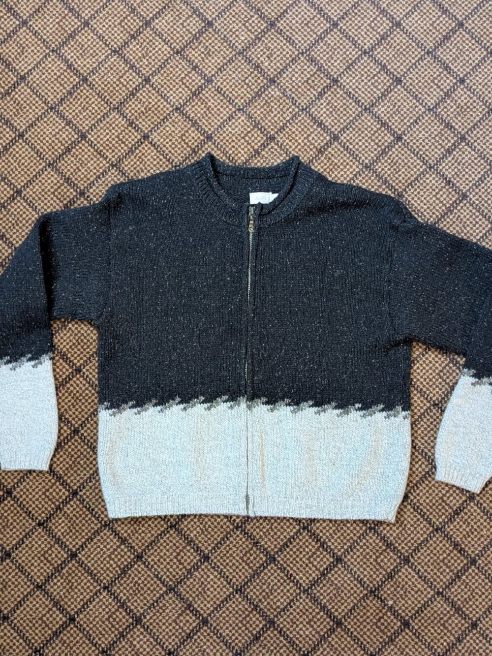 Vintage Alps Wool Full Zip Sweater XL Cabin Core Heritage Grandpa Knit Two-Tone